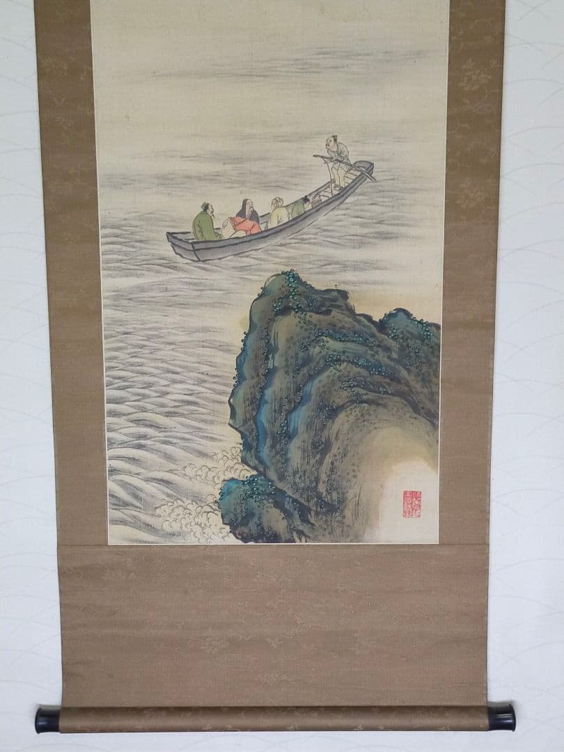 ♥掛軸　成木星洲　赤壁賦　舟遊図　桐箱付き　掛け軸　骨董　古玩　中国