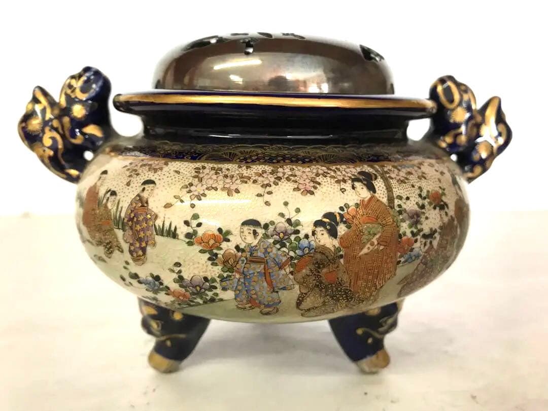 九谷焼銀火屋付童子童女遊戯図香炉