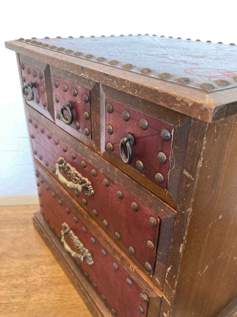 アンティーク チェスト レトロ　箪笥　タンス　本革　ヴィンテージ