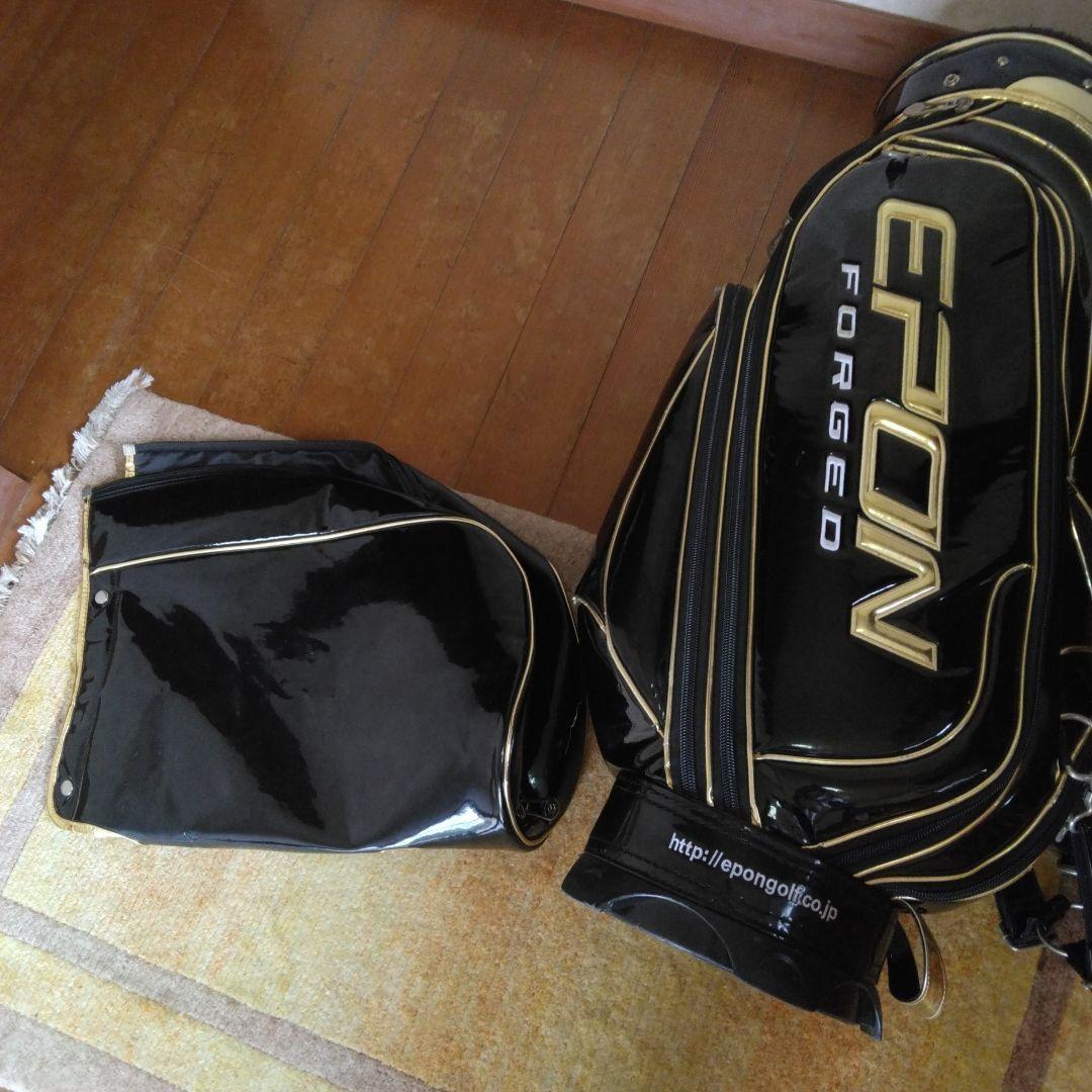 EPON　エナメル　三点式 キャディバッグ　 ブラック×ゴールド　 遠藤製作所