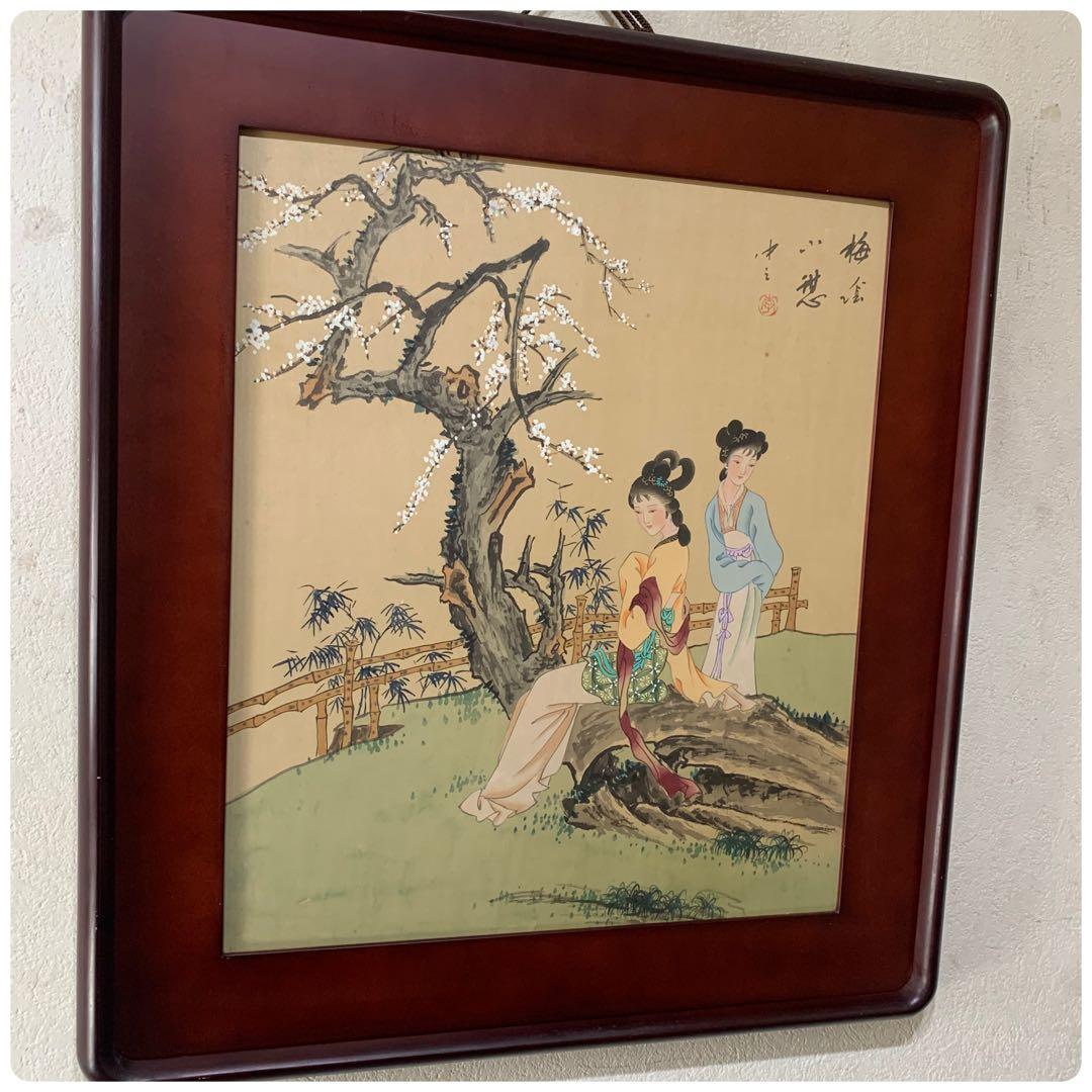 中国美術　絵画　絹本肉筆画　美人画　アンティーク　落款あり