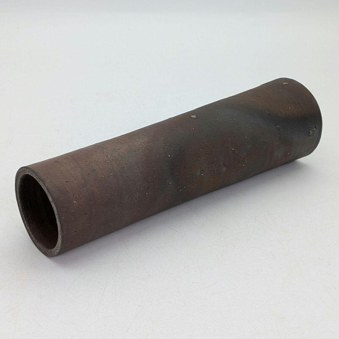 岡山県重要無形文化財 二代藤原楽山 備前焼 寸胴花入 共箱 一輪挿し 花瓶 花器