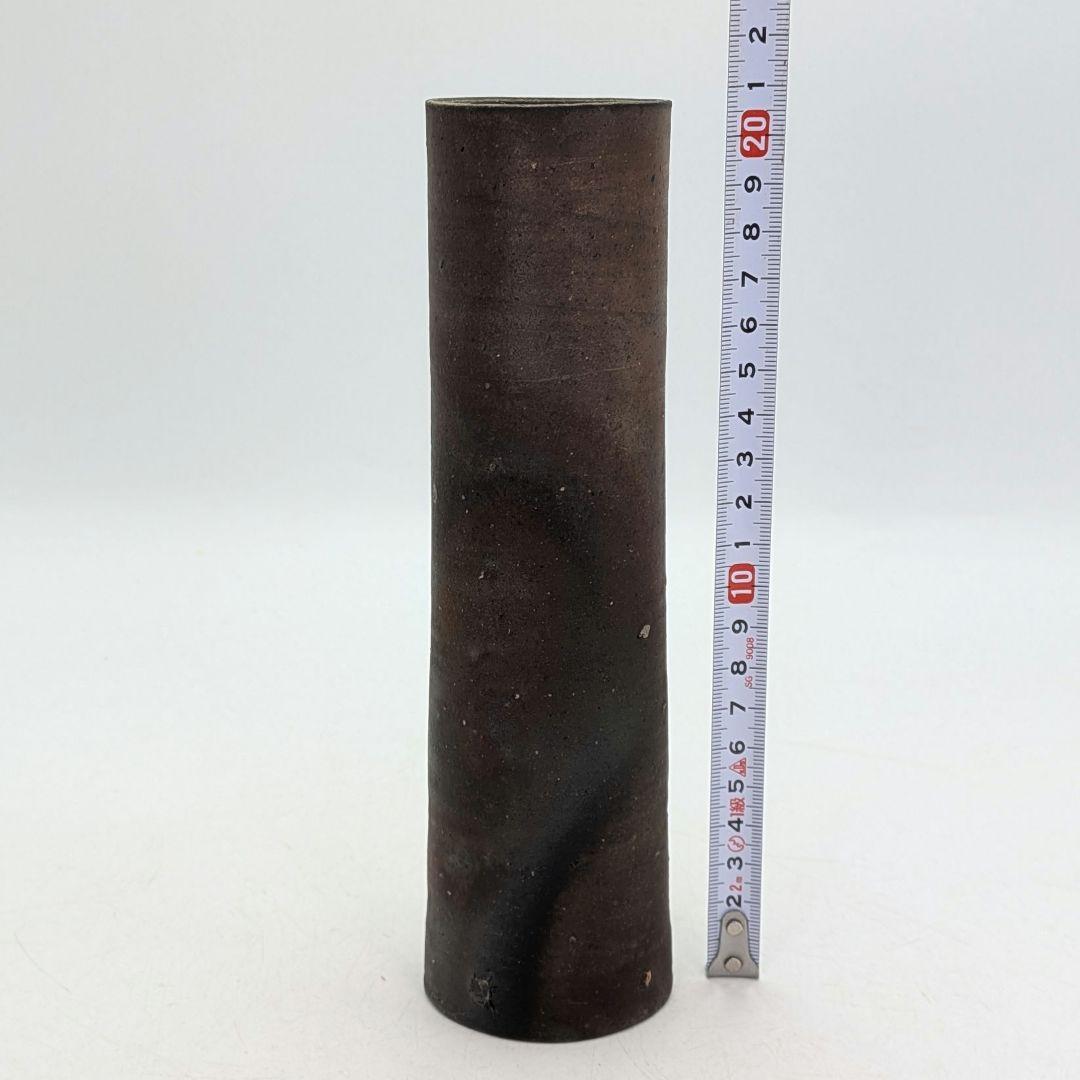 岡山県重要無形文化財 二代藤原楽山 備前焼 寸胴花入 共箱 一輪挿し 花瓶 花器