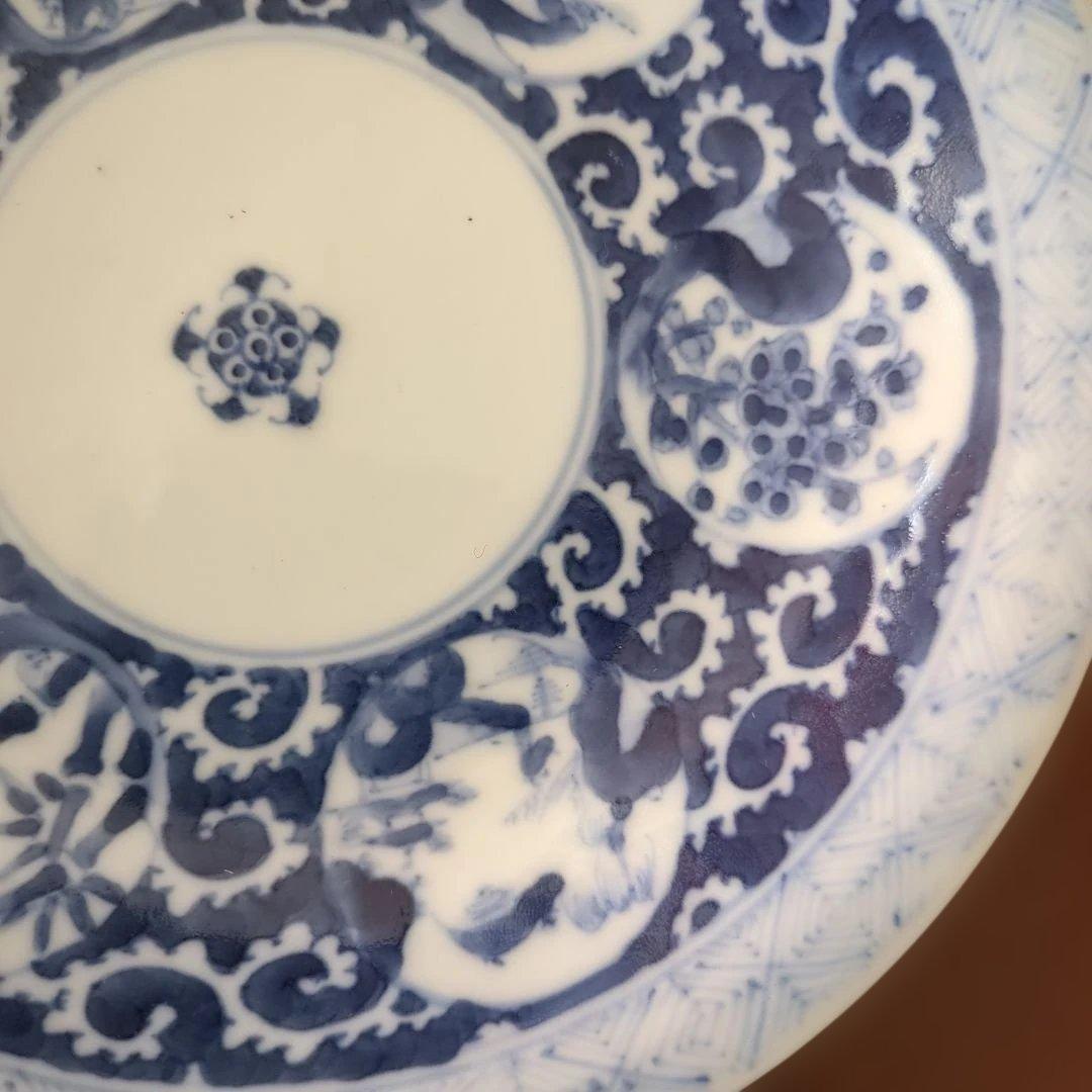 骨董　染め付け　18cm　陶器 中皿　皿　取り皿　窓丸紋　5枚〜