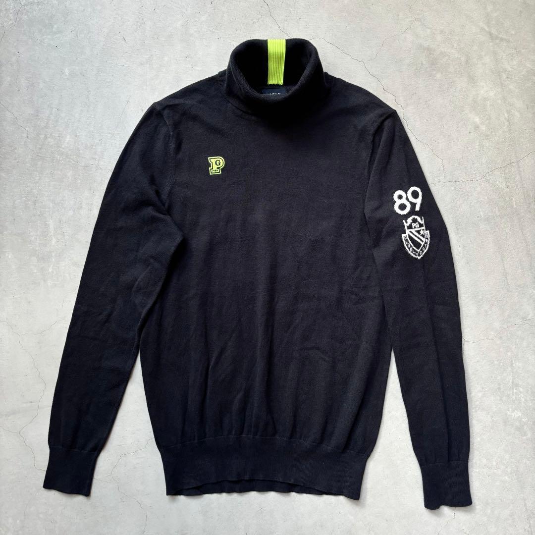 PEARLY GATES タートルネック コットンニットセーター 蛍光ラインロゴ