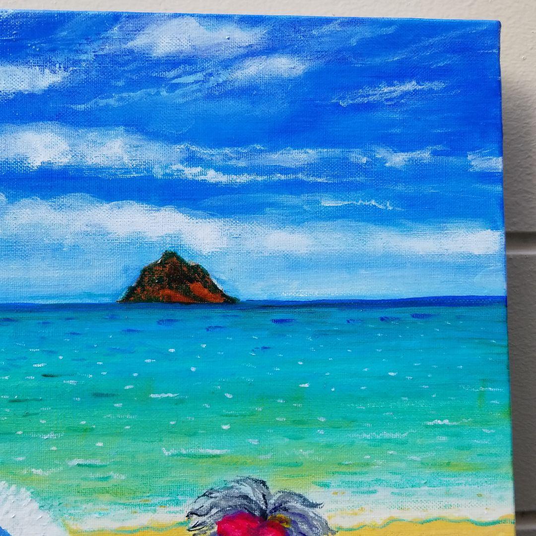 油絵　マミ ラニカイビーチを楽しむキュートな犬たち　大きいキャンバス