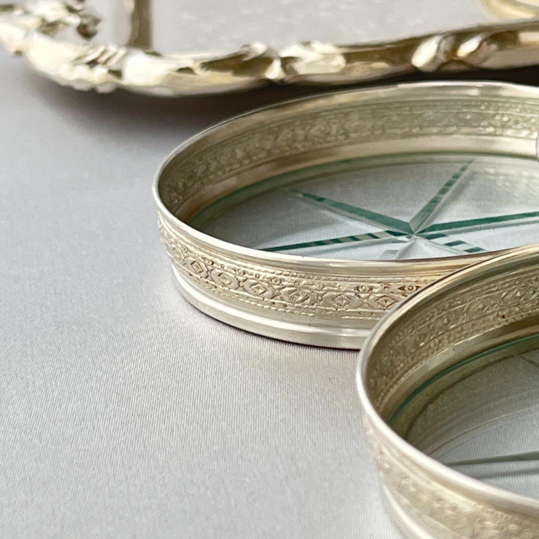 【純銀 / ガラス】ワイングラスコースター 5枚 スターリングシルバー ホルダー