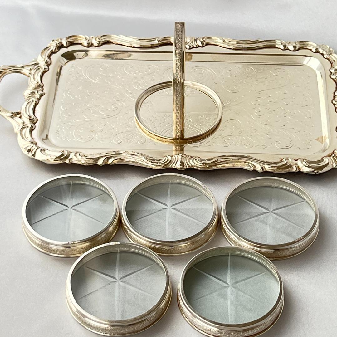 【純銀 / ガラス】ワイングラスコースター 5枚 スターリングシルバー ホルダー