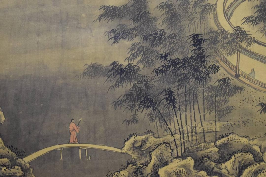 模写/文観/山水人物図/布袋屋掛軸HE-270