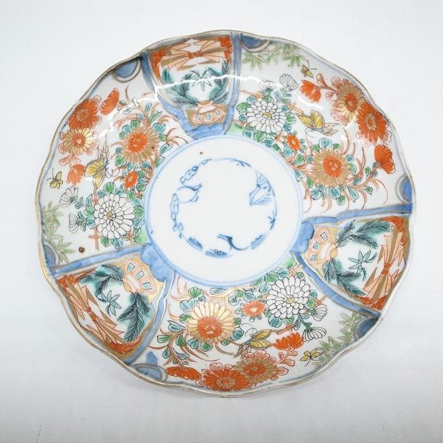 古伊万里　錦手　花尽くし文様　七寸皿　2枚