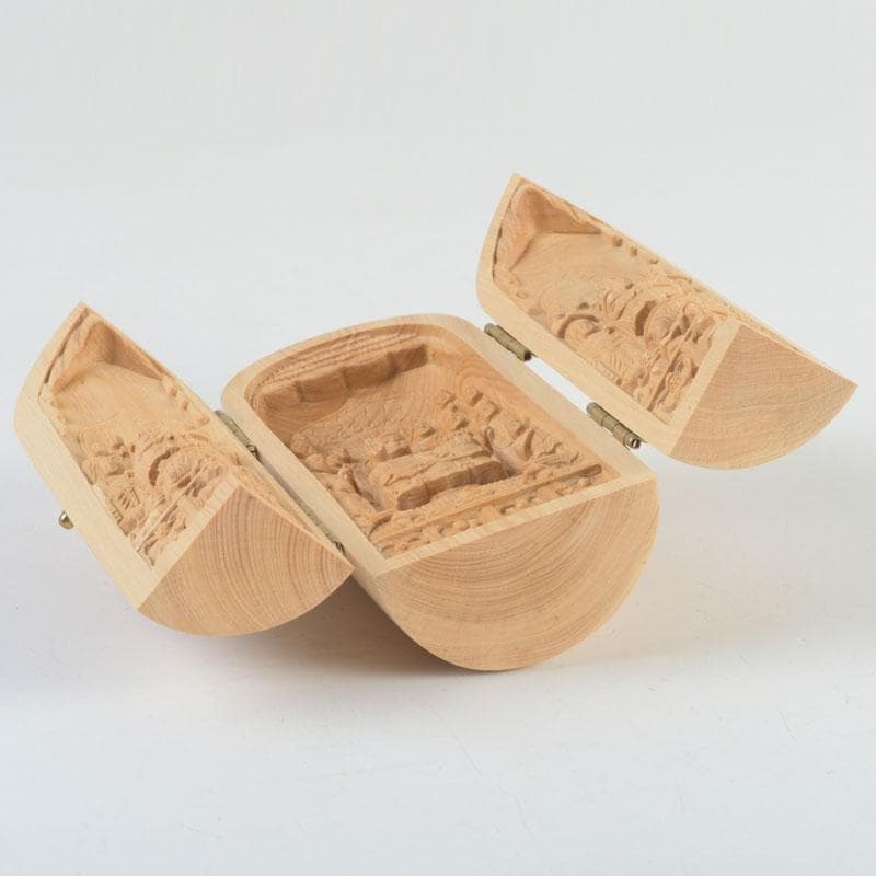 仏教美術　柘植彫刻　諸尊仏龕　三開仏　仏像　木箱付　N　9423