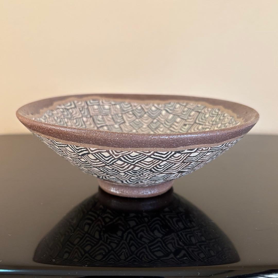 茶道具 練込茶碗 水野教雄 共箱・共布・栞付き