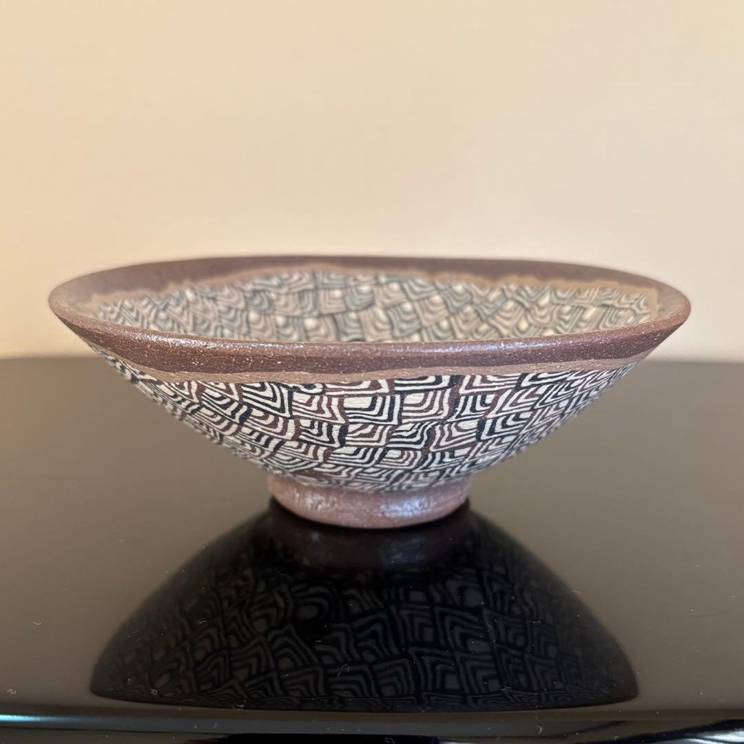 茶道具 練込茶碗 水野教雄 共箱・共布・栞付き