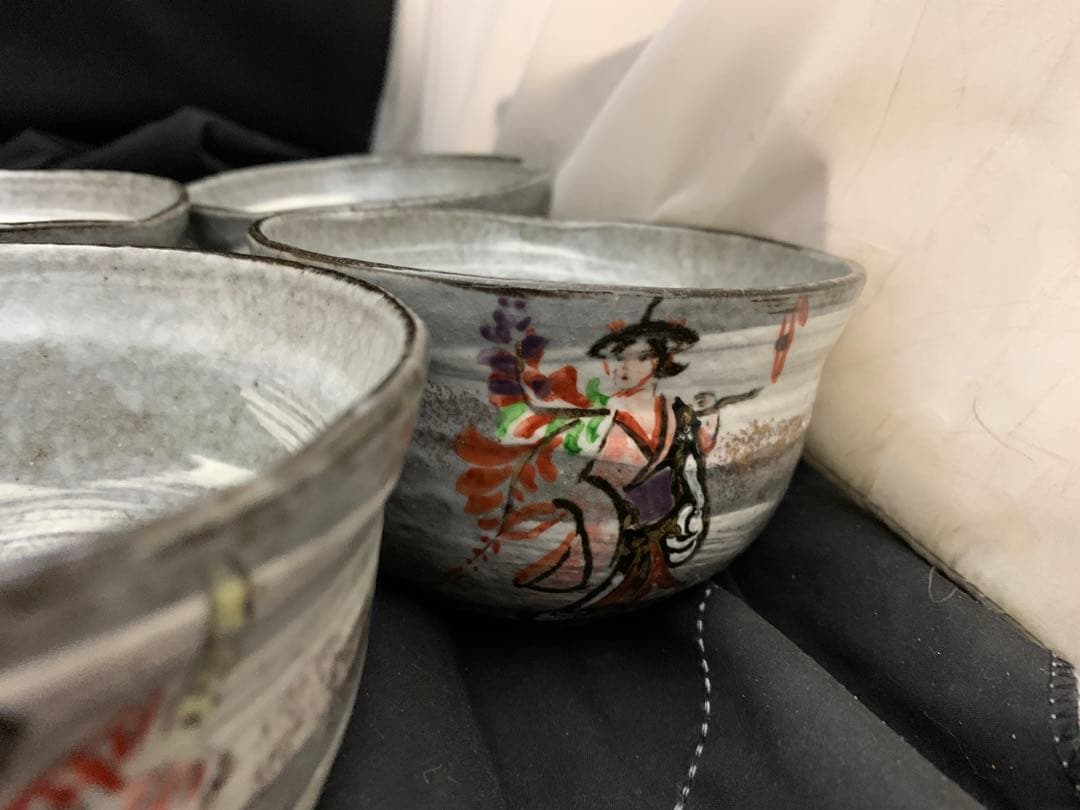 大津絵　数茶碗　10客　与し三造　共箱付き