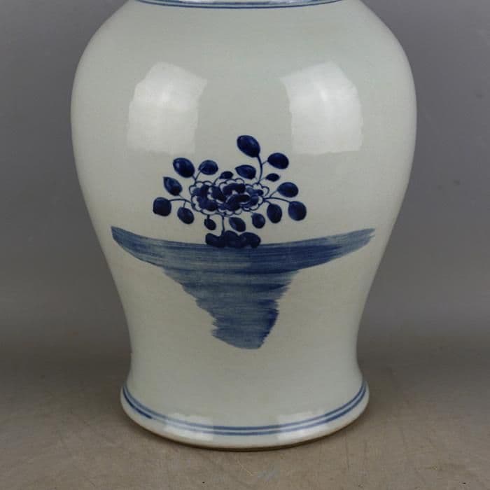 清康煕青花竜着牡丹紋将軍缶 景徳鎮 陶磁器 装飾品 現代工芸品 美術品 置物