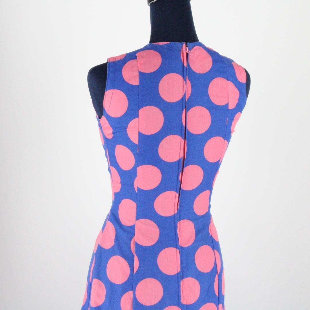 【極美品 フラメンコ衣装】艶やかブルー×ピンク水玉 ドレス 胸パット付き