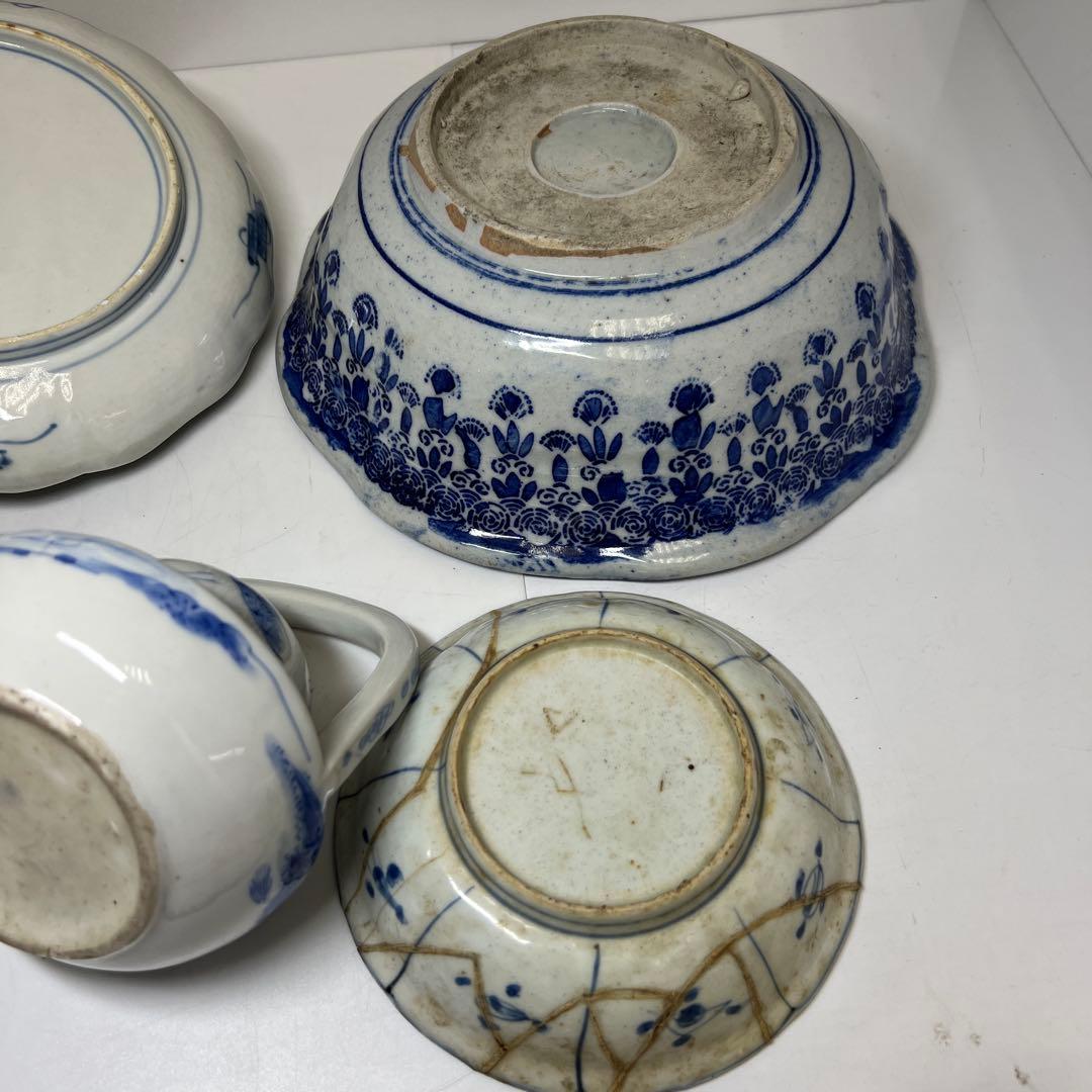 古伊万里、古染付　染付銚子、中皿等色々　東Y8-0113②