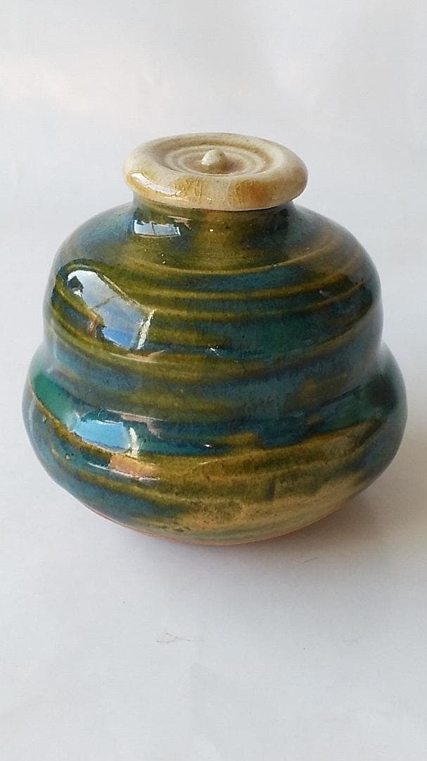 古瀬戸 緑釉 茶入 加藤作助 作 仕覆 笹蔓緞子 共箱 茶入 茶道具 美品 です