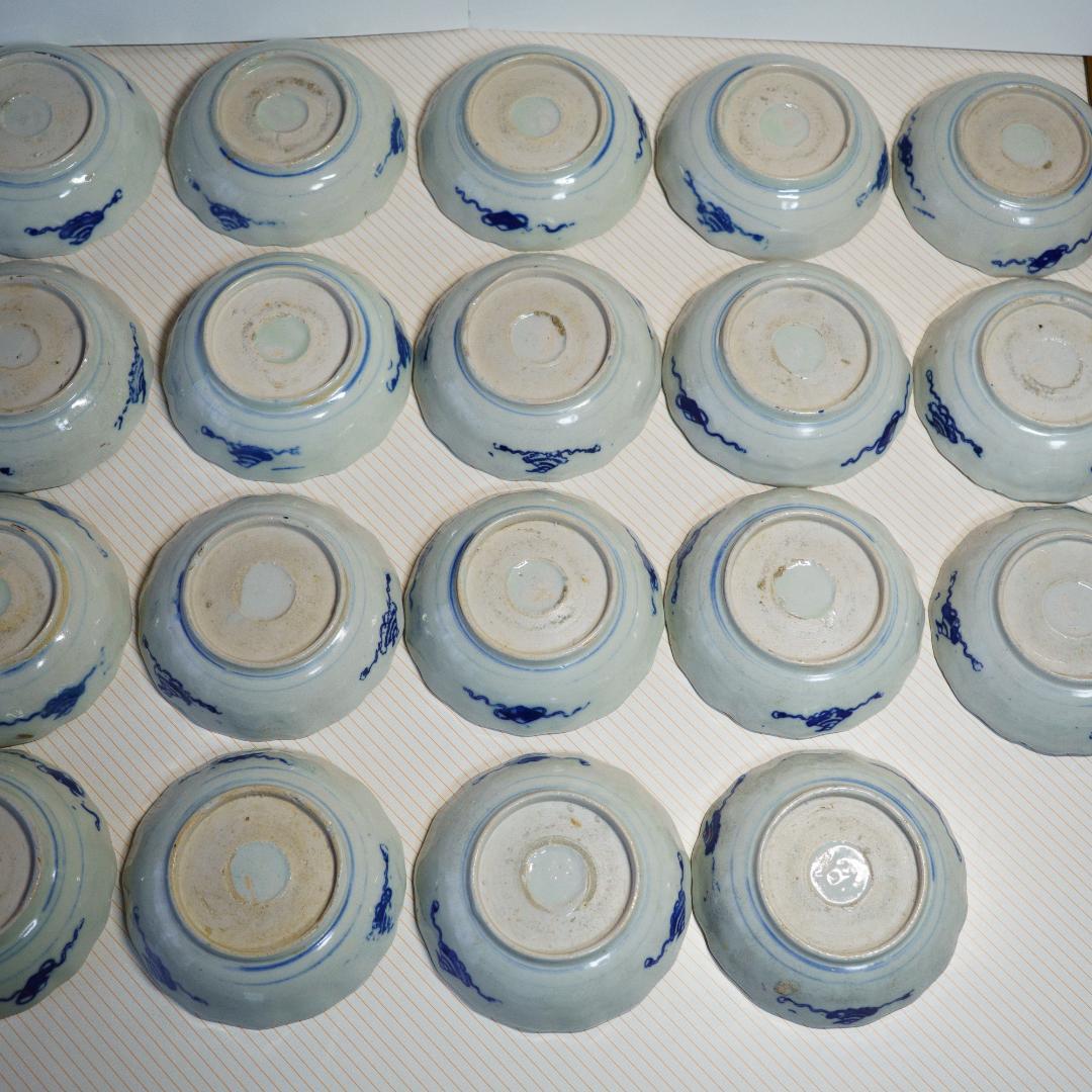 古伊万里　江戸末期～明治 錦手　金彩色絵　膾皿　なます皿　19客　木箱付