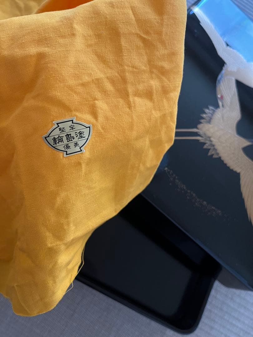 輪島塗　二羽鶴蒔絵付　硯箱　文箱　金箔装飾　木箱付き