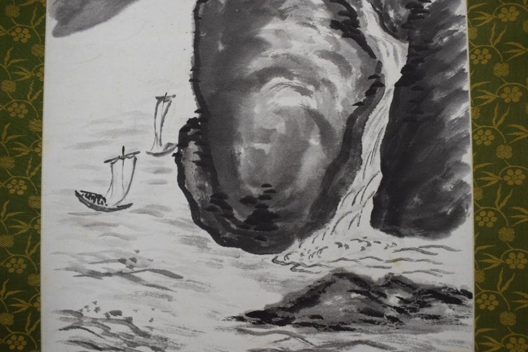 【真作】田能村直外/山水峡流奇趣図/掛軸☆宝船☆Y-915　JM