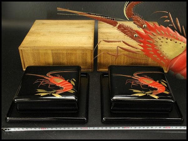 輪島漆器 海老蒔絵 蓋物 一対(ZE667)