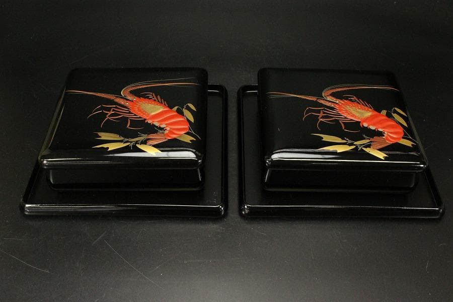 輪島漆器 海老蒔絵 蓋物 一対(ZE667)