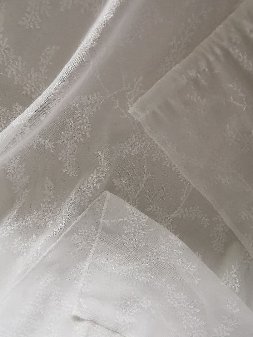 英国アンティーク ノッティンガムマドラスレース ミモザの花 幅広カーテンパネル