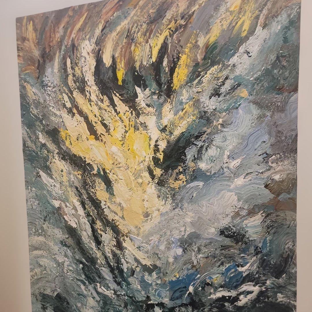 抽象油彩画 青と黄色