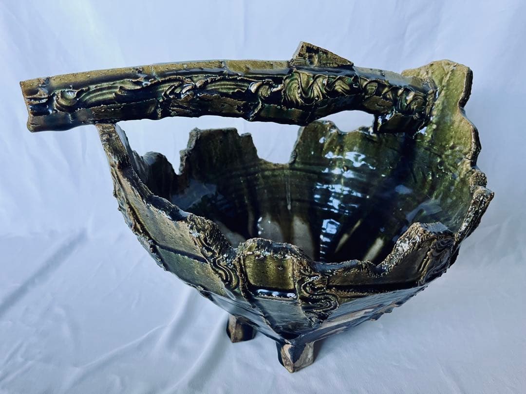 【未使用】高内秀剛 超大型作品 織部舟形 手鉢