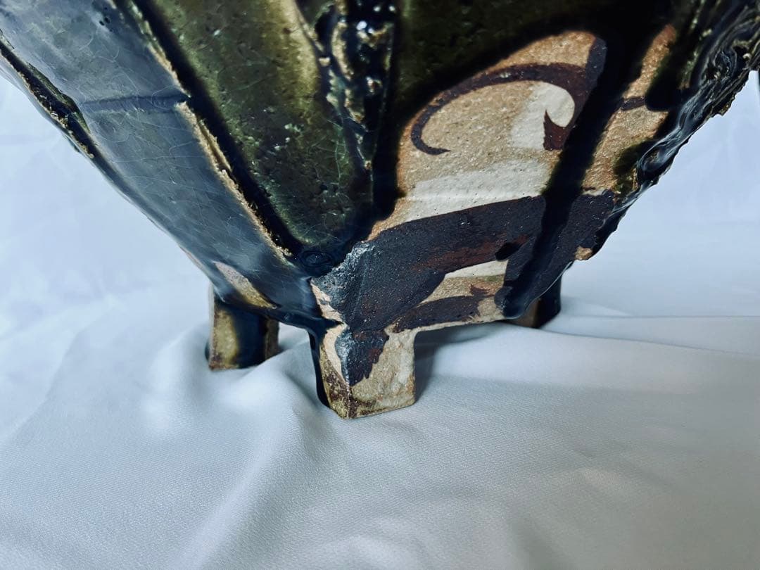 【未使用】高内秀剛 超大型作品 織部舟形 手鉢