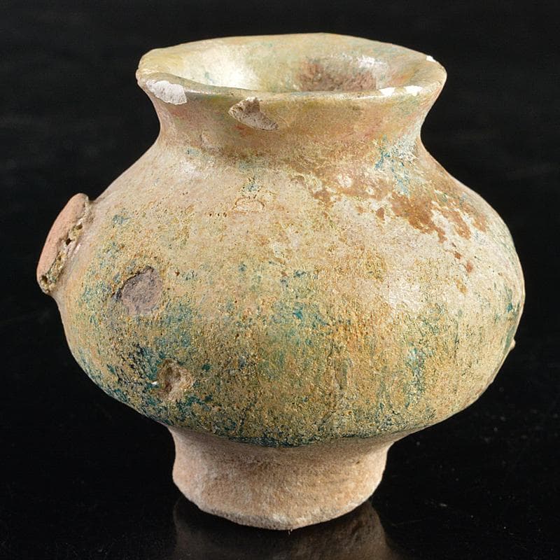 ペルシャ古陶器　緑釉銀化小壷　C　R5928