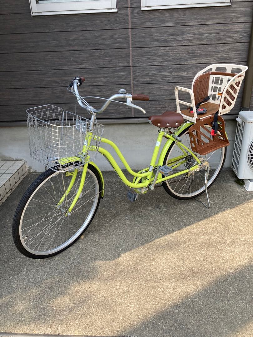 ママチャリ 26インチ ライムグリーン チャイルドシート付き 新潟県 引取