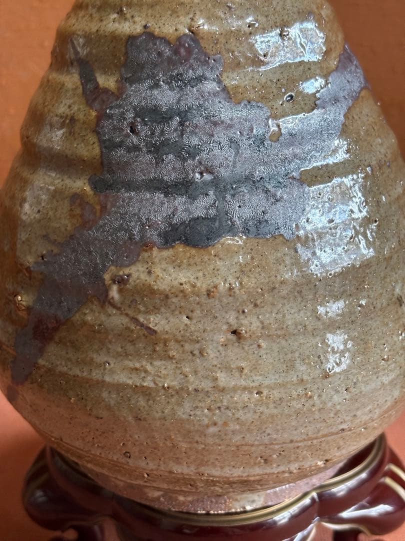 やまちゃん河井寛次郎作灰鉄釉七寸蕪形徳利瓶　冬の森に咲く寒椿　一品物