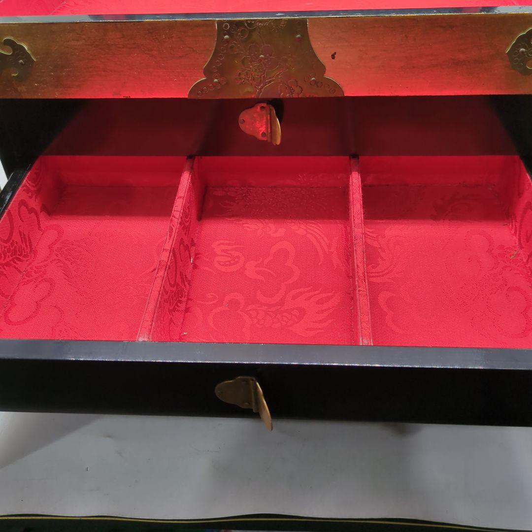 李朝 宝石箱 金箔装飾 花鳥模様 漆塗り　骨董品　時代物　旧家　初出　蔵出