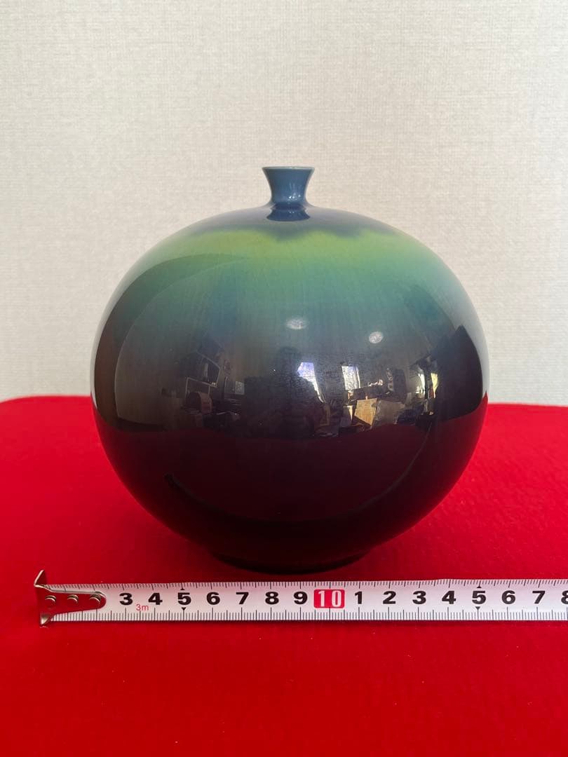 人間国宝 柳雨軒 3代 徳田八十吉 碧明釉 壺 約16cm 管理T304