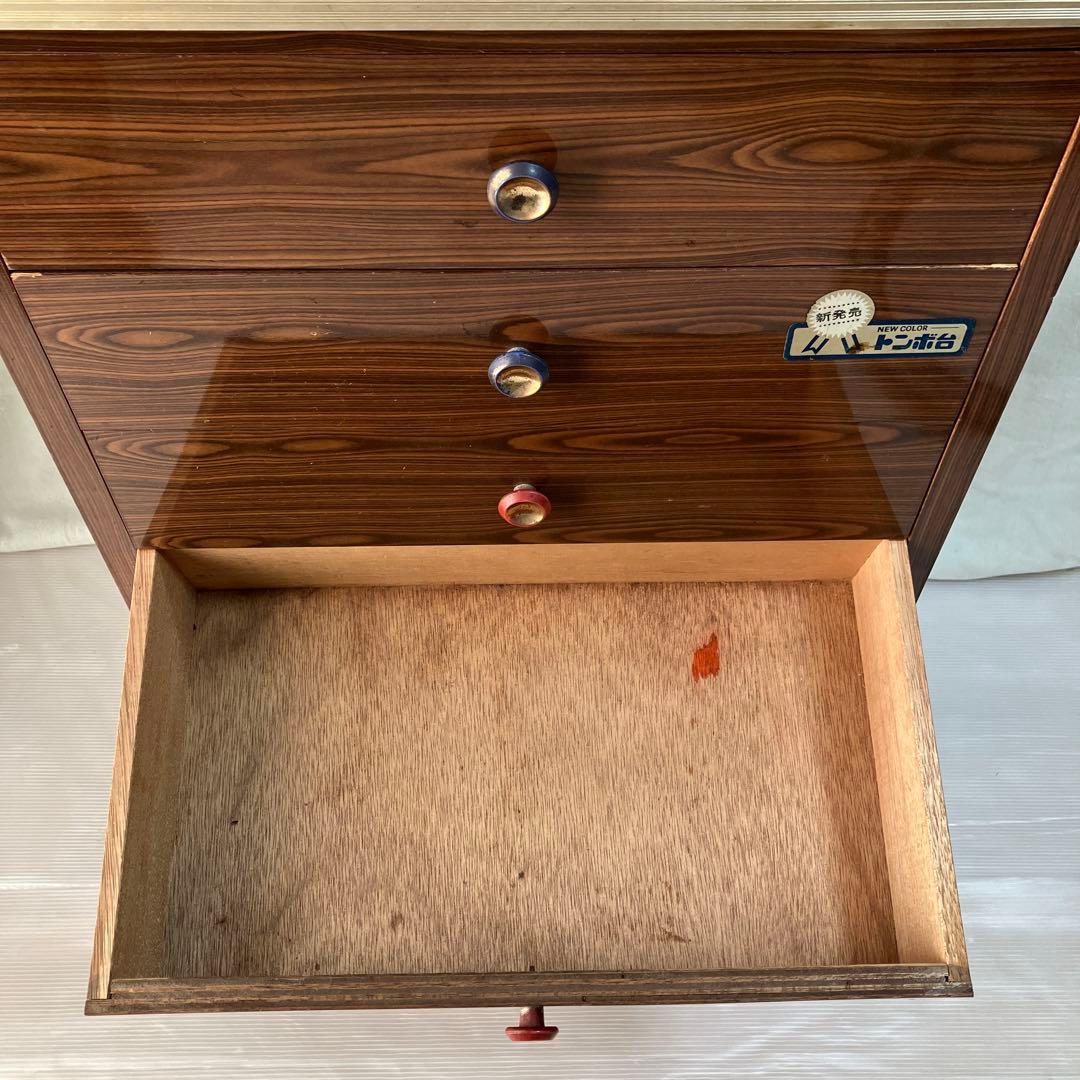 昭和レトロ　ビンテージ　トンボ台　木製木目調　6引き出し　テレビ台　希少