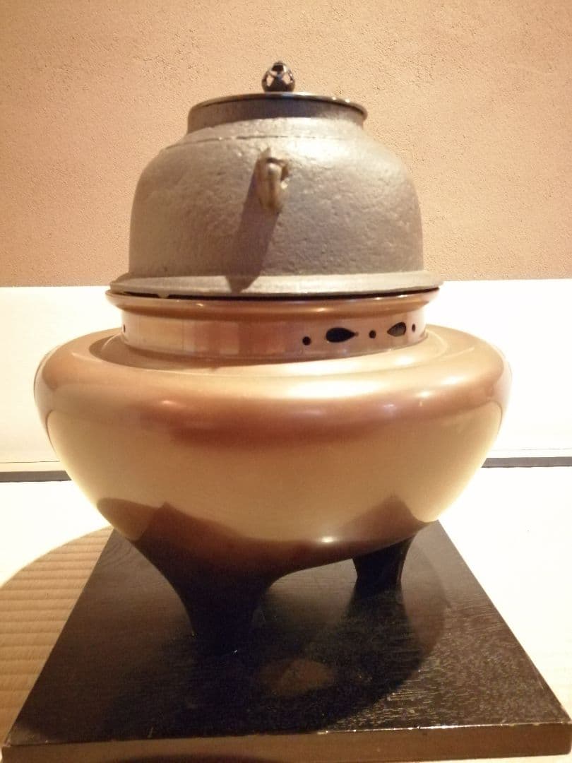 【茶事具】釜師政光、風炉師昇雲造　唐銅朝鮮風炉釜　茶釜　釜401