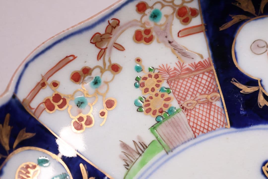 【CM119】古伊万里 色絵 中皿 2枚 盛皿 幅22.3cm 錦手 花鳥 草花