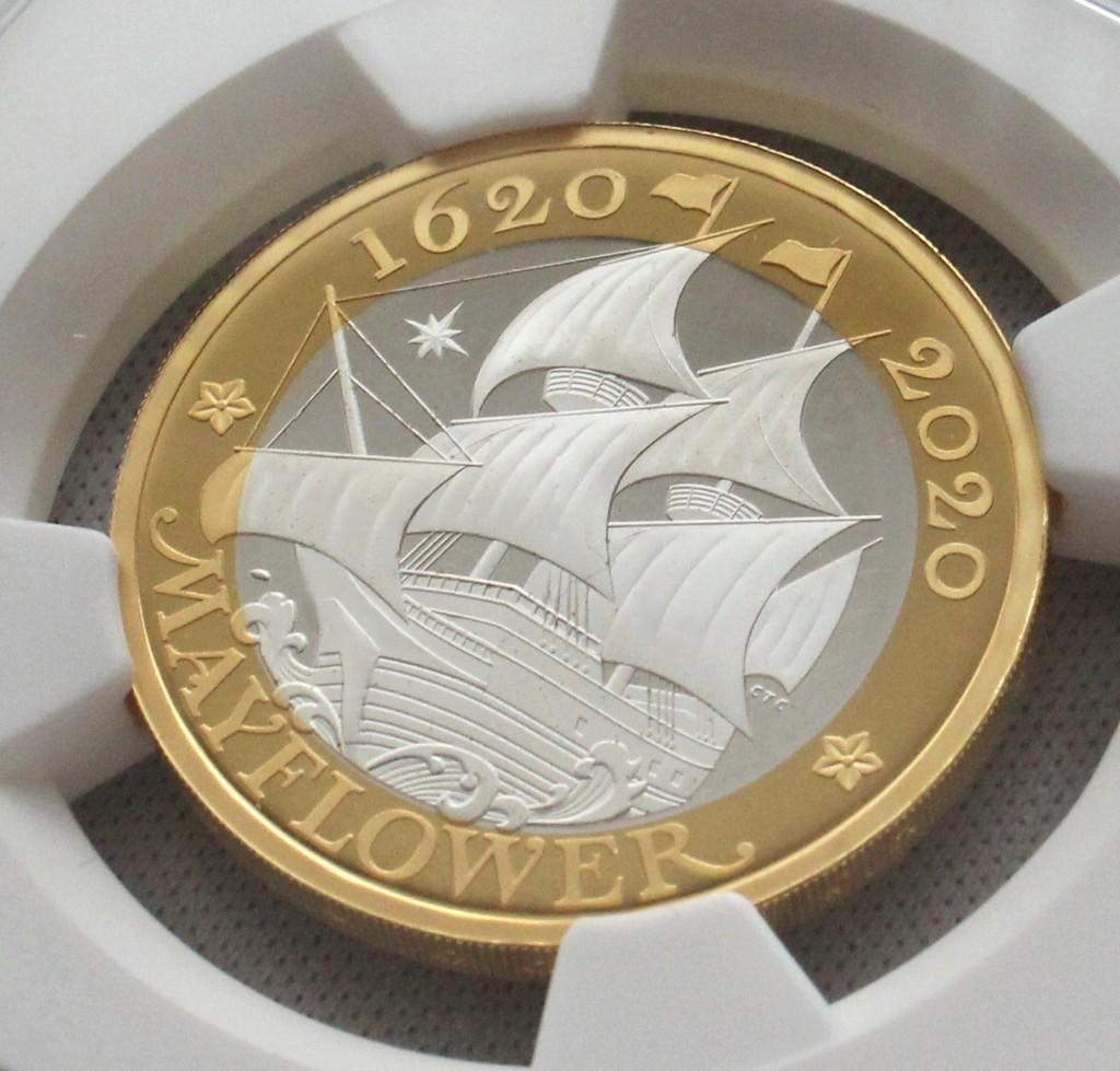 2020年イギリス メイフラワー号 400周年 ￡2 銀貨 NGC PF70UC