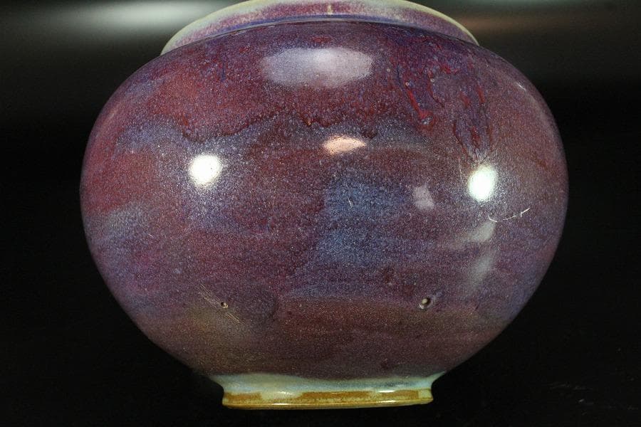 中国美術 鈞窯 斑紫釉 壷 φ23.5cm(K-LC211)