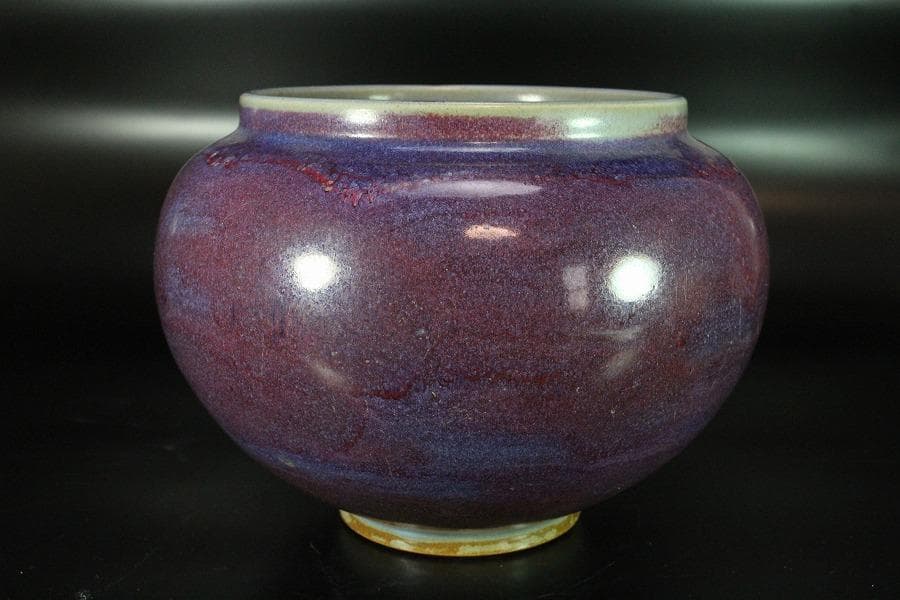 中国美術 鈞窯 斑紫釉 壷 φ23.5cm(K-LC211)