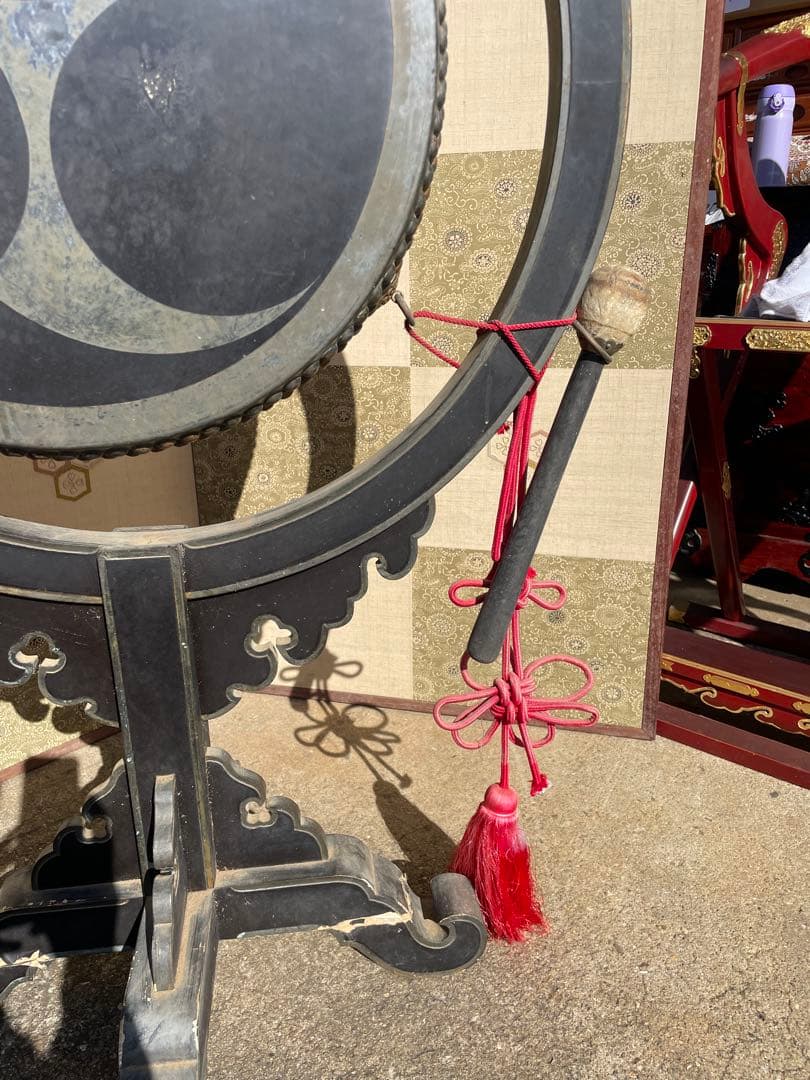 太鼓正製 雅楽 火焔太鼓 毛彫金具 寺院仏具 鳴物　バチ付き