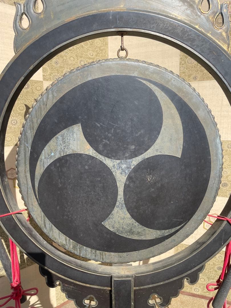 太鼓正製 雅楽 火焔太鼓 毛彫金具 寺院仏具 鳴物　バチ付き