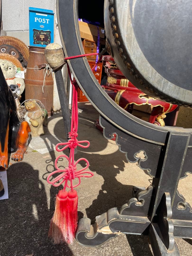 太鼓正製 雅楽 火焔太鼓 毛彫金具 寺院仏具 鳴物　バチ付き