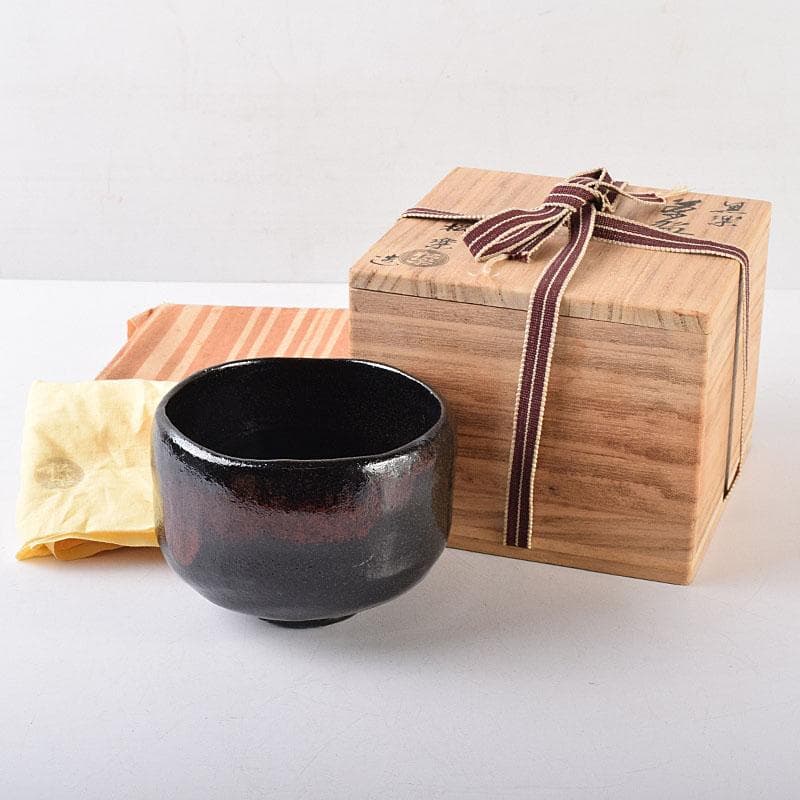茶道具　楽焼　佐々木松楽造　黒楽茶碗　共布共箱　C　R8686