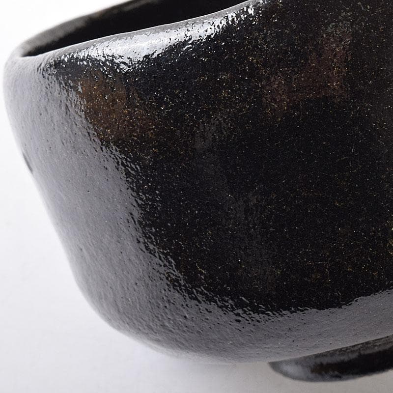 茶道具　楽焼　佐々木松楽造　黒楽茶碗　共布共箱　C　R8686