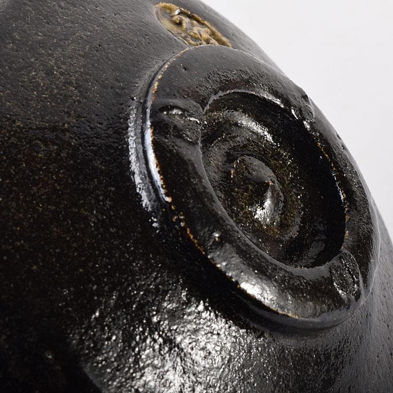 茶道具　楽焼　佐々木松楽造　黒楽茶碗　共布共箱　C　R8686