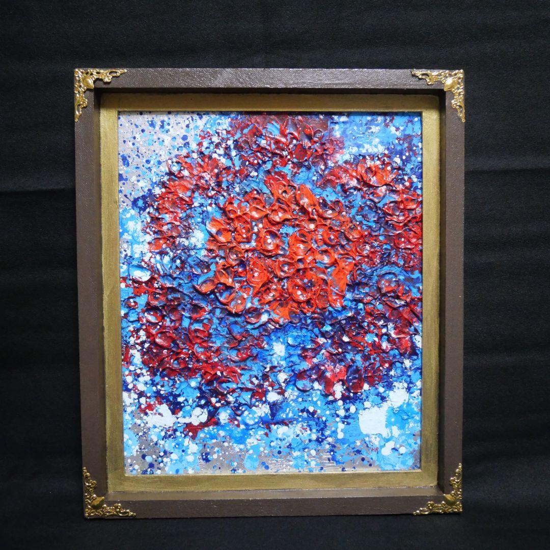 油絵 油彩 油彩画 絵 絵画【梅雨の赤い紫陽花の雨】