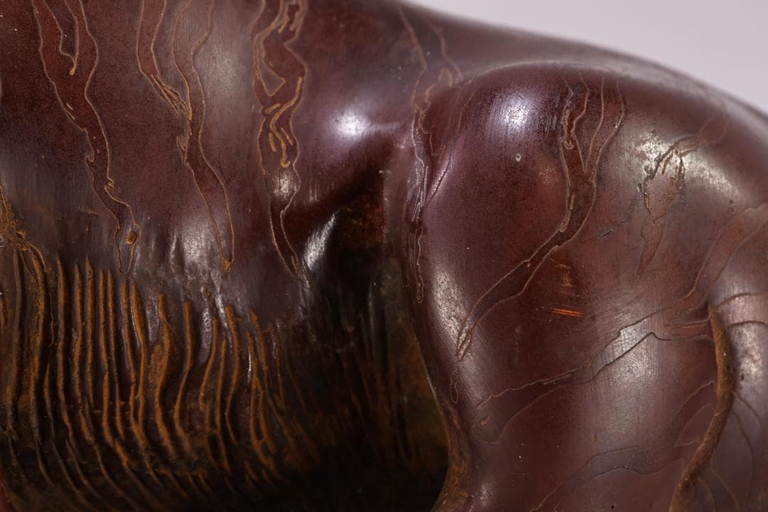 RITAO CHAN専用、時代銅製　春宗銘　鋳銅 「 竹虎 」 玉眼　BK72